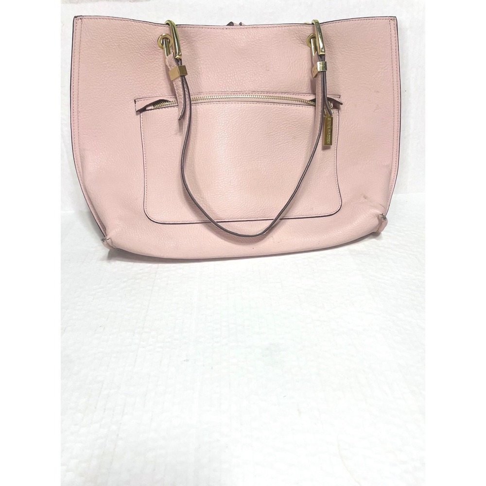 Steve Madden Womens Pink Pebbled Leather Tote Bag Red Interior Gold Hardware